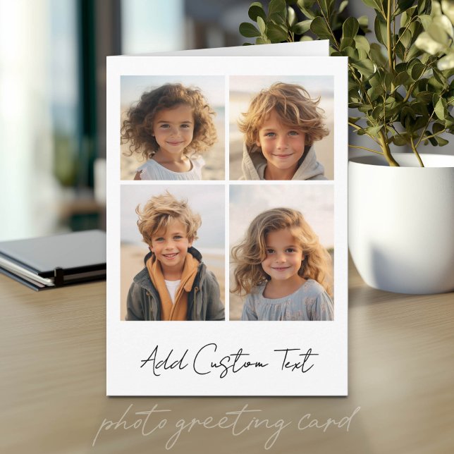 4 Fotoskollage - Vitt med skripttyp Kort (Photo Greeting Card)