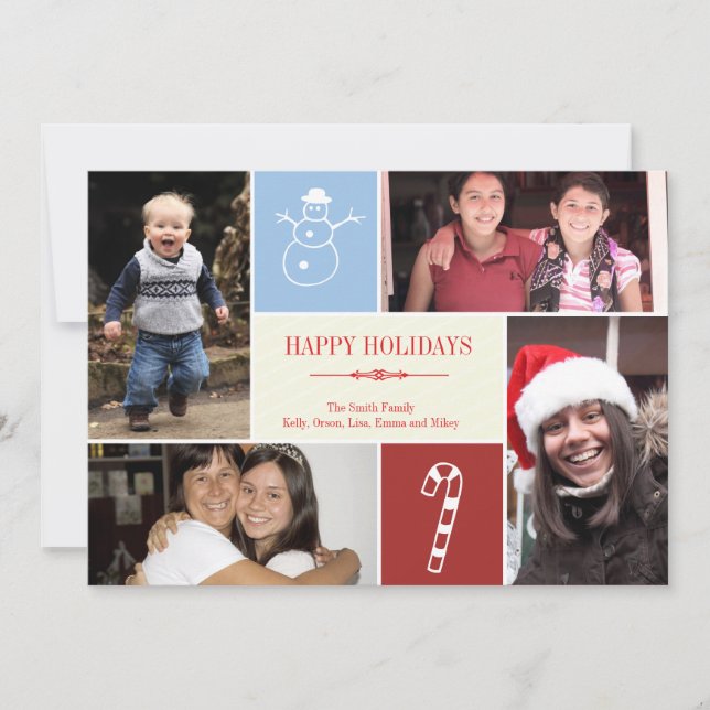 4 fotostötfångare snögubbe candy cane jul julkort (Framsida)