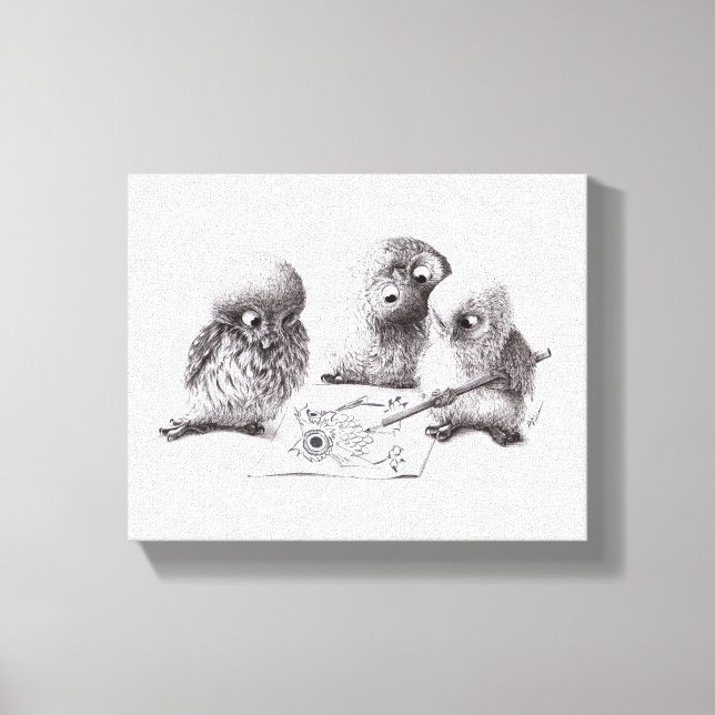 4 Funny Owls, 1 called Pablo print Canvastryck (Framsida)