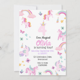 4 gånger magisk, Unicorn Birthday, Rainbows Inbjudningar