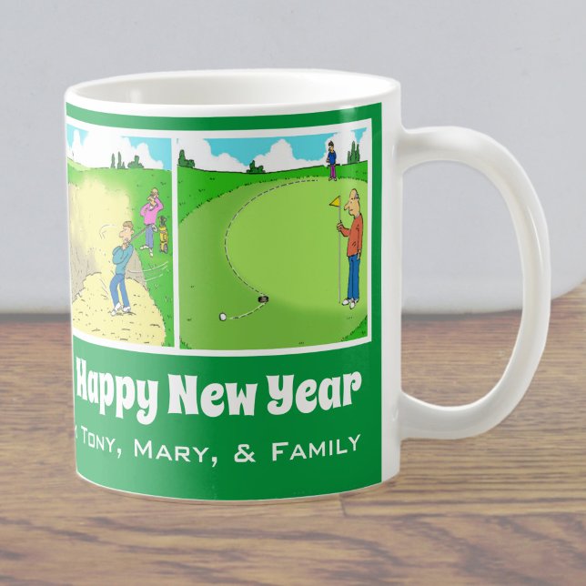 4 golf-tema karikatyrer att anpassa. kaffemugg (Golfer Christmas Mug)