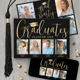 4 Grads Bilder Gemensam Studentfest Svart & Guld Inbjudningar