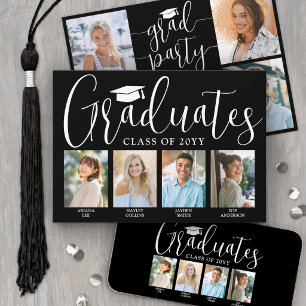 4 Grads Fotos Gemensam Studentfest Svart Vitt Inbjudningar