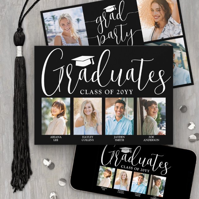 4 Grads Fotos Gemensam Studentfest Svart Vitt Inbjudningar (Skapare uppladdad)