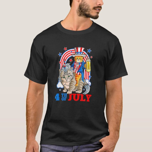 4 H. Juli Cat Independence day Patriot USA T Shirt (Framsida)