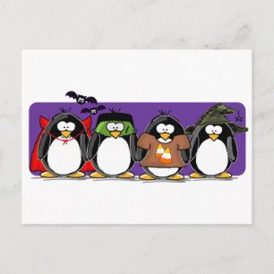 4 Halloween Penguins Vykort