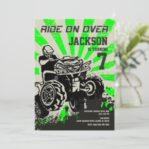 4 Hjul- och födelsedagsinbjudan/fyrkantig bike/Grö Inbjudningar