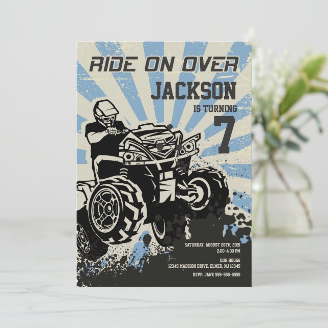 4 Hjul- och födelsedagsinbjudan/Motocross/sport Inbjudningar (Stående Fram)