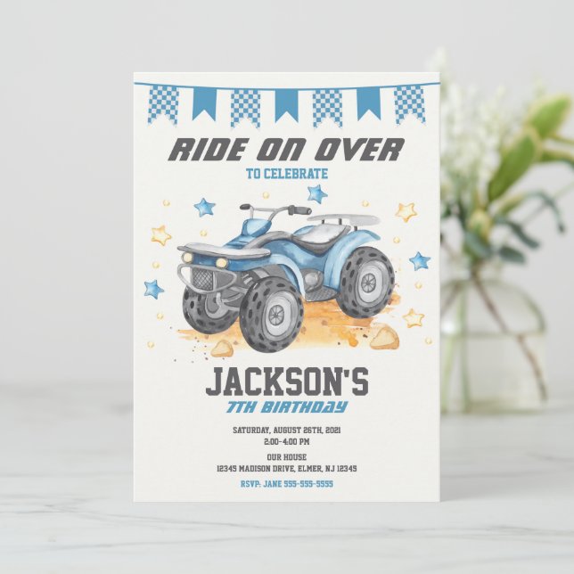 4-hjuling födelsedagsinbjudan / Quad cykel / ATV Inbjudningar (Stående Fram)