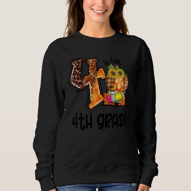 4 Is For 4th Grade Leopard Pumpkin Teacher Fall Th T Shirt (Framsida)