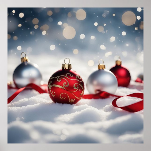 4 Julbaublar i snö Poster (Framsidan)