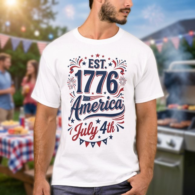 4 juli 1776 röd vit och blå  t shirt (Skapare uppladdad)