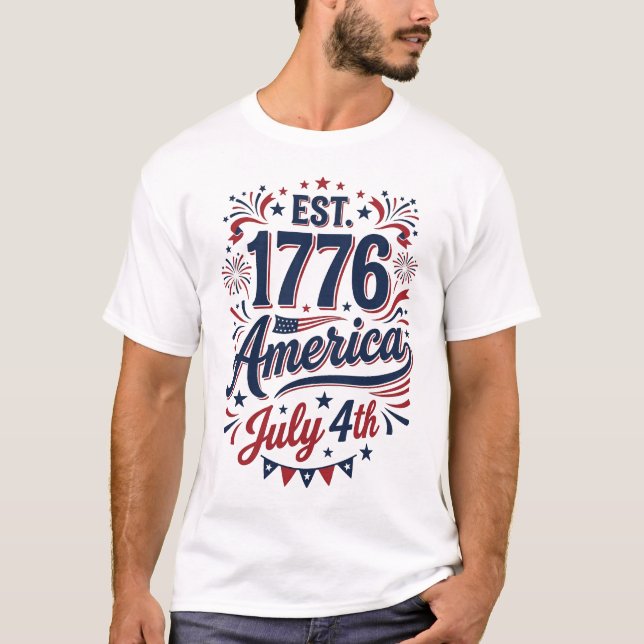 4 juli 1776 röd vit och blå  t shirt (Framsida)