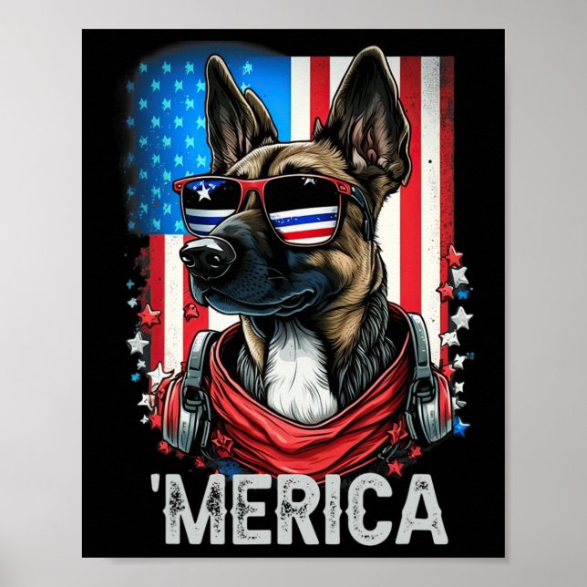 4 juli 2010: Patriotic Belgium Malinois Hund Meric Poster (Framsidan)