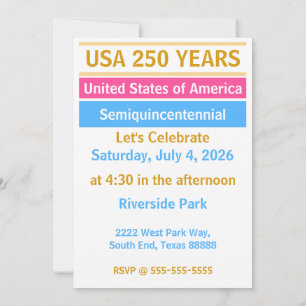 4 juli 2026 USA 250 år Semiquincentennial Inbjudningar