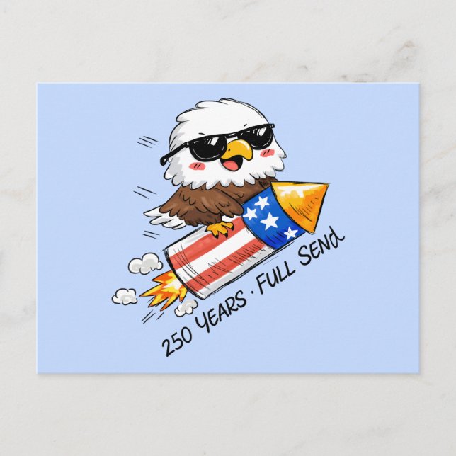 4 juli, 250 år gamla örn på smällare helg vykort (Framsida)