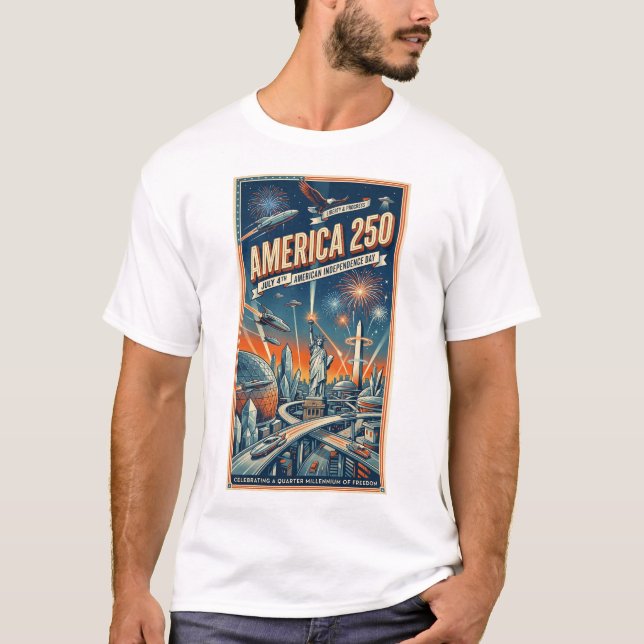 4 juli 250-års självständighetsdag retro t shirt (Framsida)