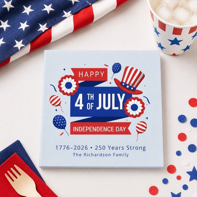 4 juli 250-årsjubileum Familj Pappersservett (Add Family name or other text to personalize, matching items available)
