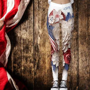 4 juli: 3D Patriotic Flowers Leggings