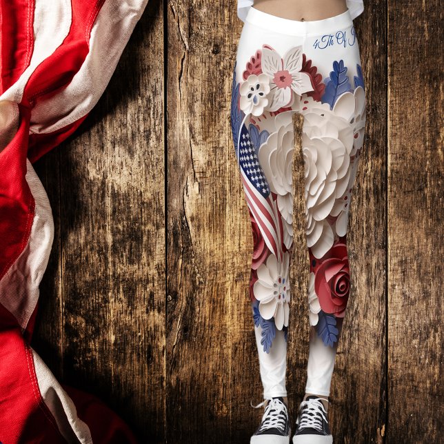 4 juli: 3D Patriotic Flowers Leggings (Skapare uppladdad)