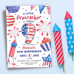 4 juli 9:e födelsedagen: Patriotic Cute Inbjudningar