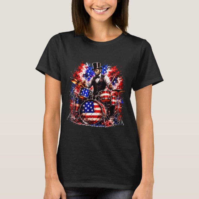 4 juli Abraham Lincoln spelar trummis trummisar T Shirt (Framsida)
