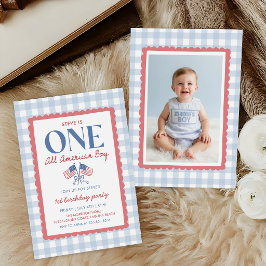 4 juli All American Pojke 1-års Födelsedagsfoto Inbjudningar