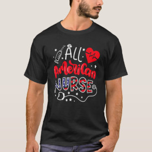 4 juli: all amerikansk sjuksköterska Cute USA flag T Shirt