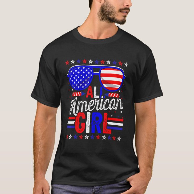4 juli Alla amerikanska flickor Sunglass som match T Shirt (Framsida)