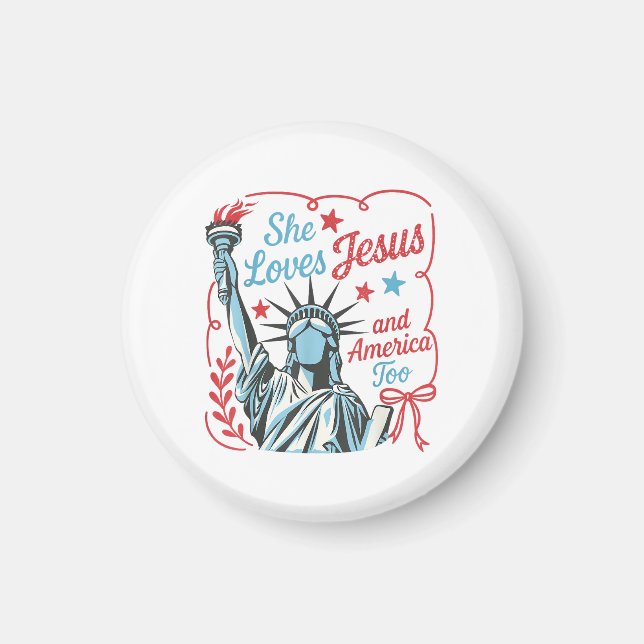 4 juli älskar hon Jesus och Amerika också Kristus Magnet (Framsidan)