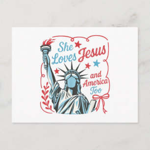 4 juli älskar hon Jesus och Amerika också Kristus Vykort