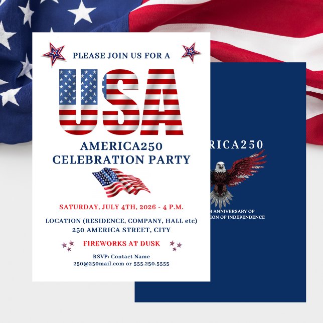 4 JULI AMERICA250 FESTEN INBJUDNINGAR (JULY 4TH AMERICA250 PARTY INVITATION)