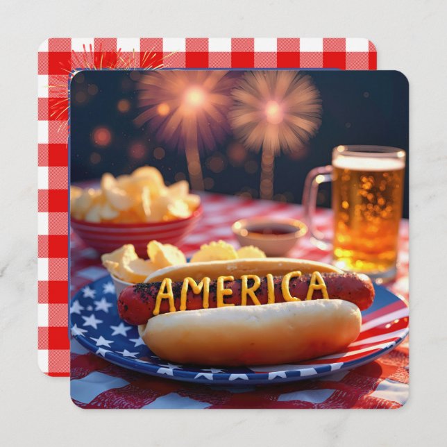 4 juli American Barbecue Inbjudningar (Fram/baksida)