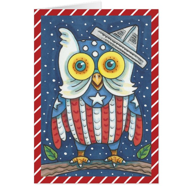 4 JULI AMERICAN UGGLA GREETING CARD Verse Hälsningskort (Framsidan)