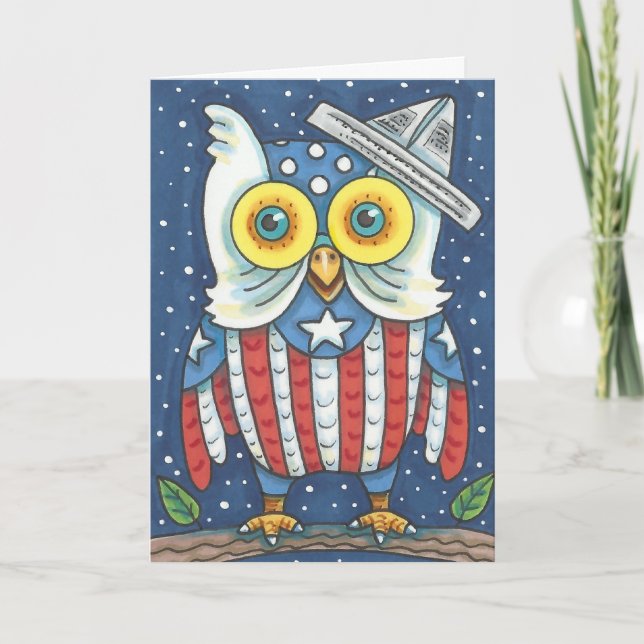 4 JULI AMERICAN UGGLA GREETING CARD Verse Kort (Framsida)