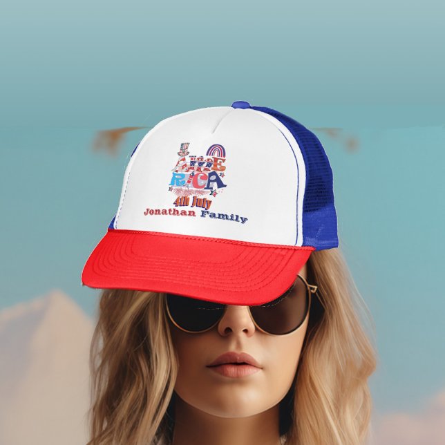 4 juli Amerika Flagga-familjen Independence day Na Keps (4th July Balloon American Flag Patriotic Family Trucker Hat)