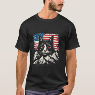 4 juli Amerika Patriotisk Katt Amerikansk Flagga U T Shirt