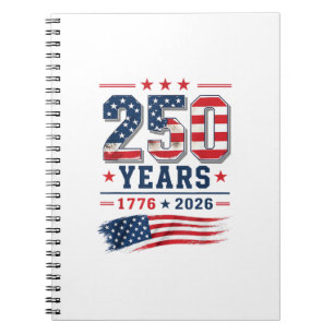 4 juli Amerika USA Flagga Patriotisk 250-årsjubile Anteckningsbok