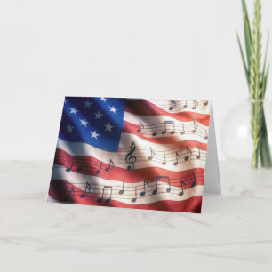 4 juli amerikansk flagga med musiknoter kort