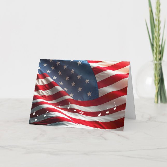 4 juli amerikansk flagga med noter kort (Framsida)