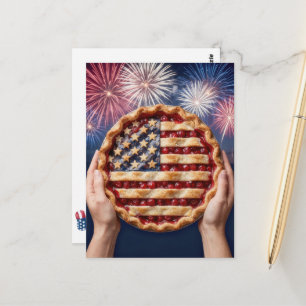 4 juli amerikansk flaggkräm på en körsbärspaj vykort