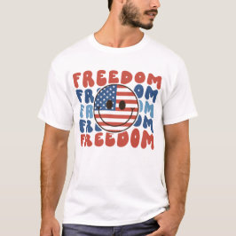 4 JULI AMERIKANSK FRIEDOM SMILEY FACE TYPOGRAFI T SHIRT