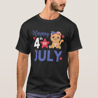 4 juli amerikansk katt för barn Söt amerikansk kat T Shirt