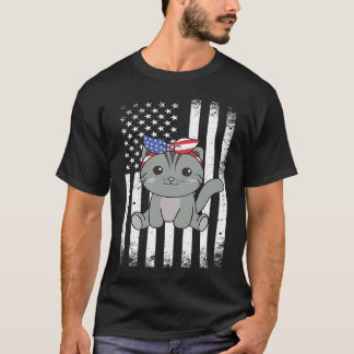 4 juli amerikansk katt för barn Söt amerikansk kat T Shirt
