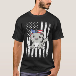 4 juli amerikansk katt för barn Söt amerikansk kat T Shirt