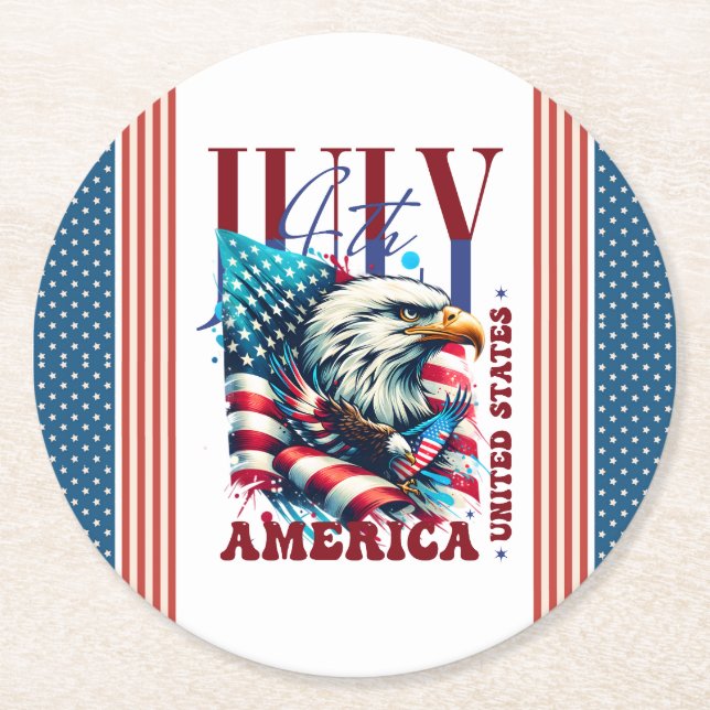 4 juli amerikansk örn sublimering-61904 underlägg papper rund (Framsidan)