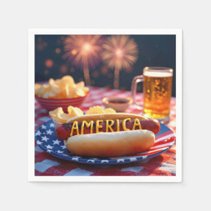 4 juli amerikansk varmkorv och öl pappersservett