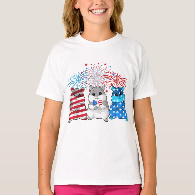 4 juli Amerikanska Flagga-Gris T Shirt (Framsida)