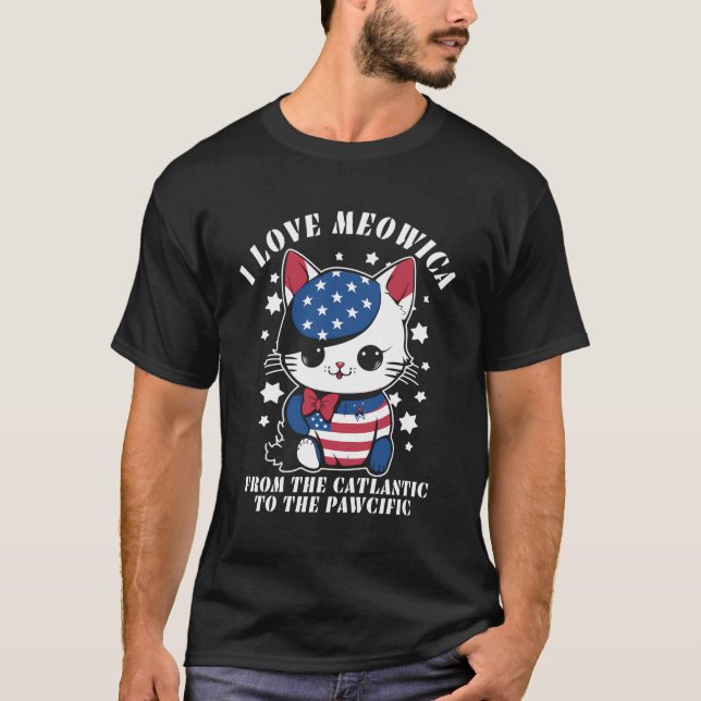 4 juli Amerikanska Flagga I Kärlek Meowica Cat Wom T Shirt (Framsida)