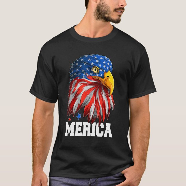 4 juli Amerikanska Flagga Merica Patriotic Eagle U T Shirt (Framsida)